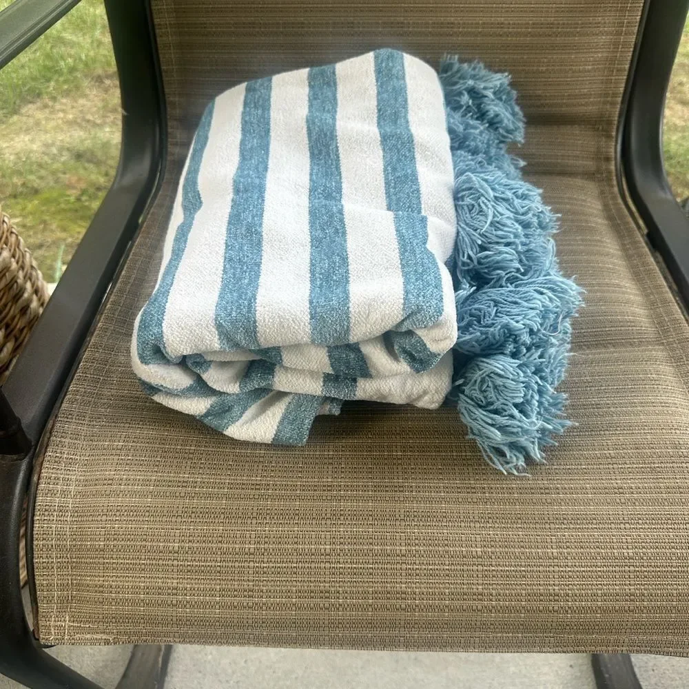 Magaschoni Home Striped & Fringed Throw 50”x60”